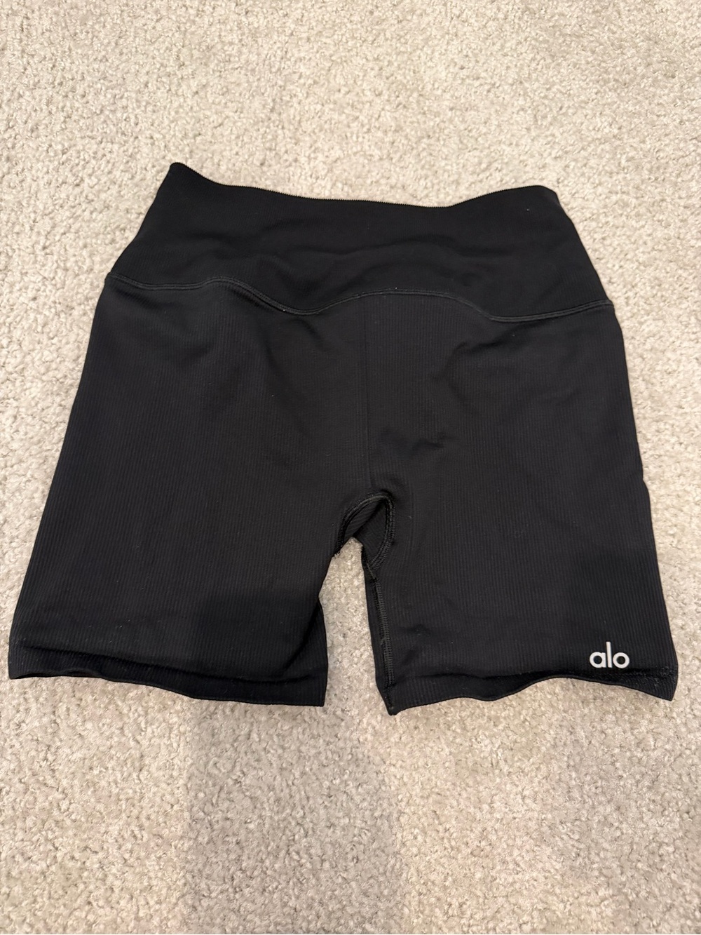 ALO Yoga Black Ribbed High-Rise Bike Shorts